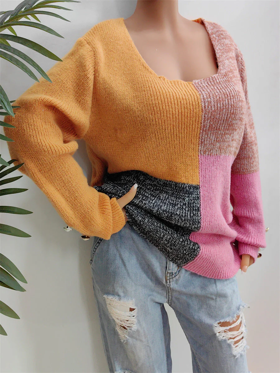 FARBLOCK DEKORATIVER KNOPF LANGARMPULLOVER | MODERNER STIL, KOMFORTABEL, VIELSEITIG - Image 2