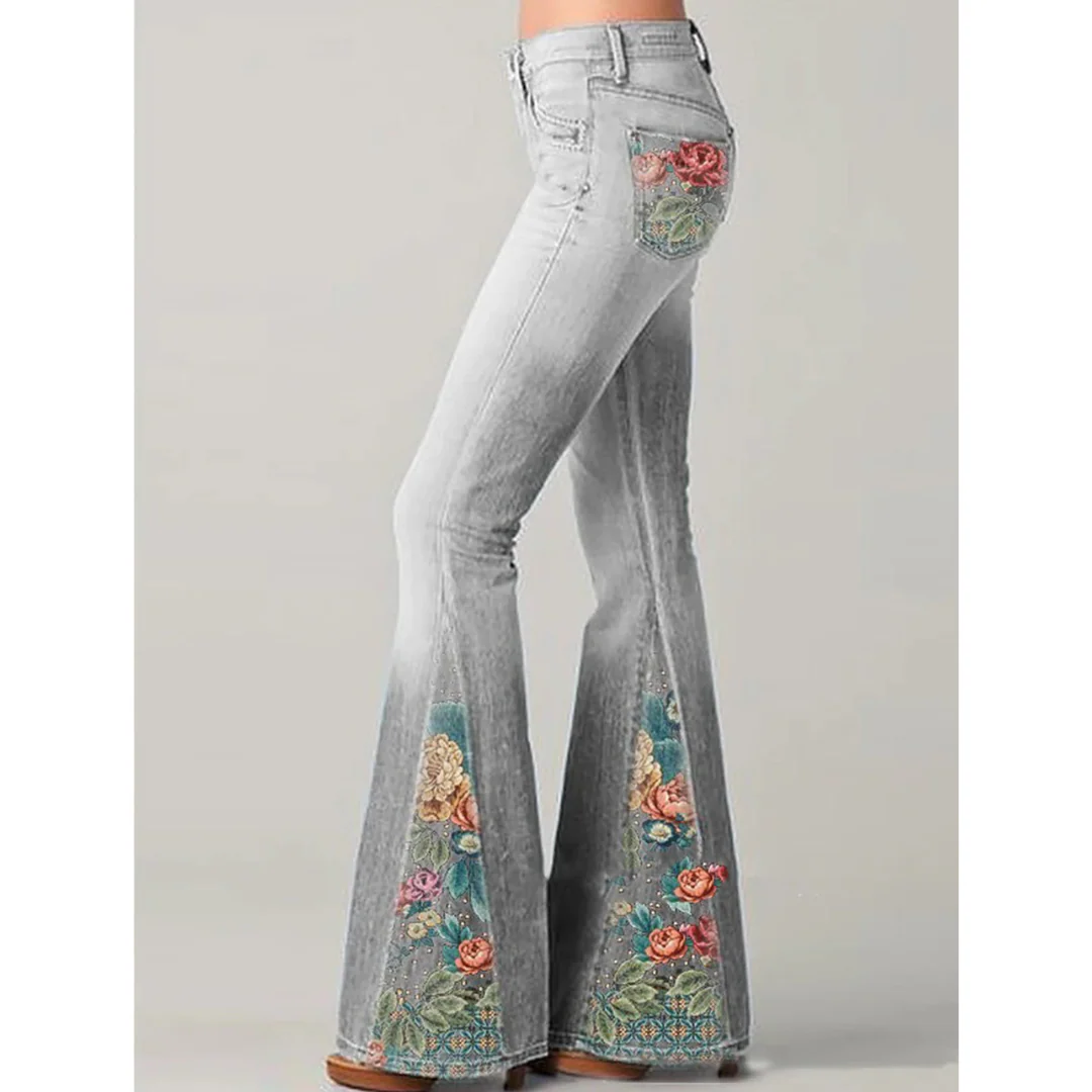 Fariha - Damen Vintage Blumen Bestickte Jeans - Image 2