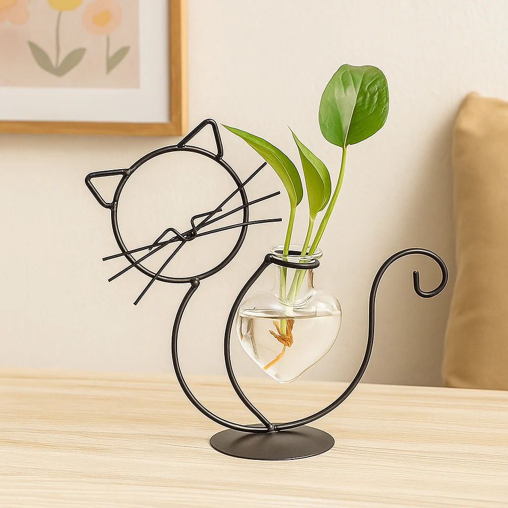 FelineBloom – Herzförmiger Glas-Pflanzkasten mit katzeninspiriertem Halter - Image 2