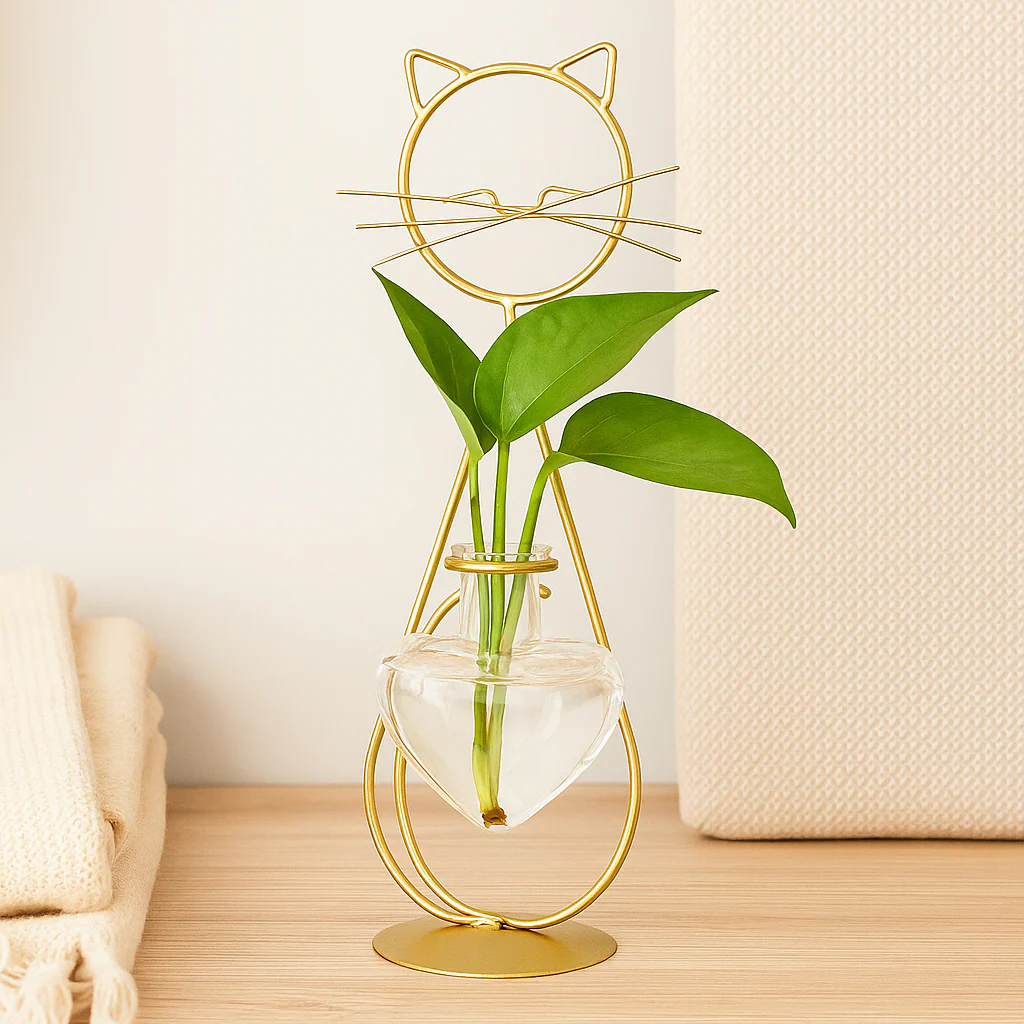FelineBloom – Herzförmiger Glas-Pflanzkasten mit katzeninspiriertem Halter - Image 3