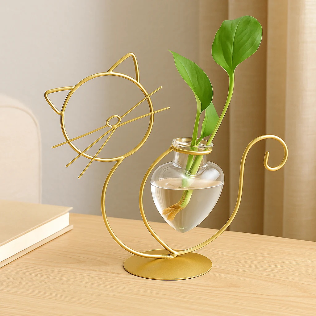 FelineBloom – Herzförmiger Glas-Pflanzkasten mit katzeninspiriertem Halter - Image 4