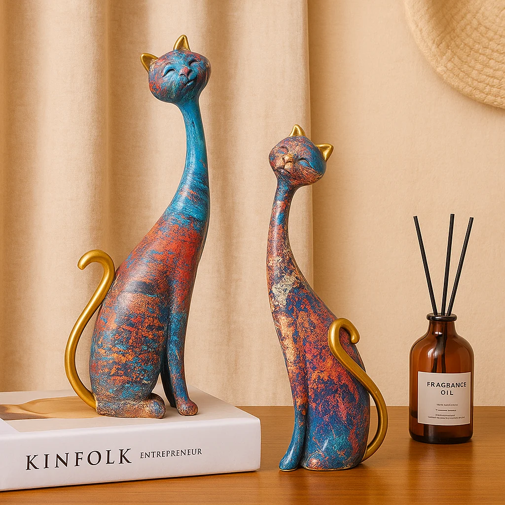 FelineForm – Minimalistische Katzen Skulpturenduett für moderne Dekorative Akzente - Image 3