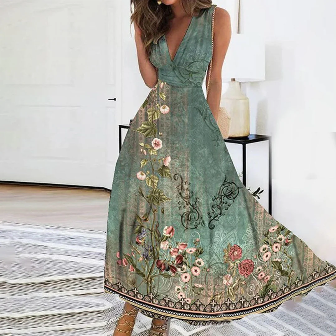 Felizitas - Damen Sommer Luftiges Tiefes V-Ausschnitt Blumen Kleid - Image 3