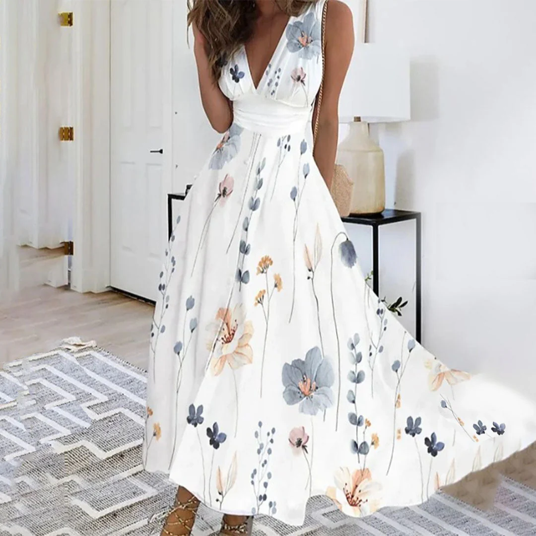 Felizitas - Damen Sommer Luftiges Tiefes V-Ausschnitt Blumen Kleid - Image 4