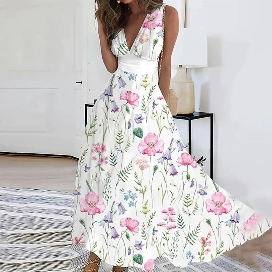 Felizitas - Damen Sommer Luftiges Tiefes V-Ausschnitt Blumen Kleid - Image 5