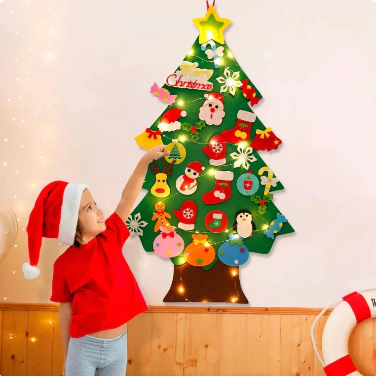 FeltJoy | Dekorativer Weihnachtsbaum für die Wand mit hängenden Filzornamenten - Image 3