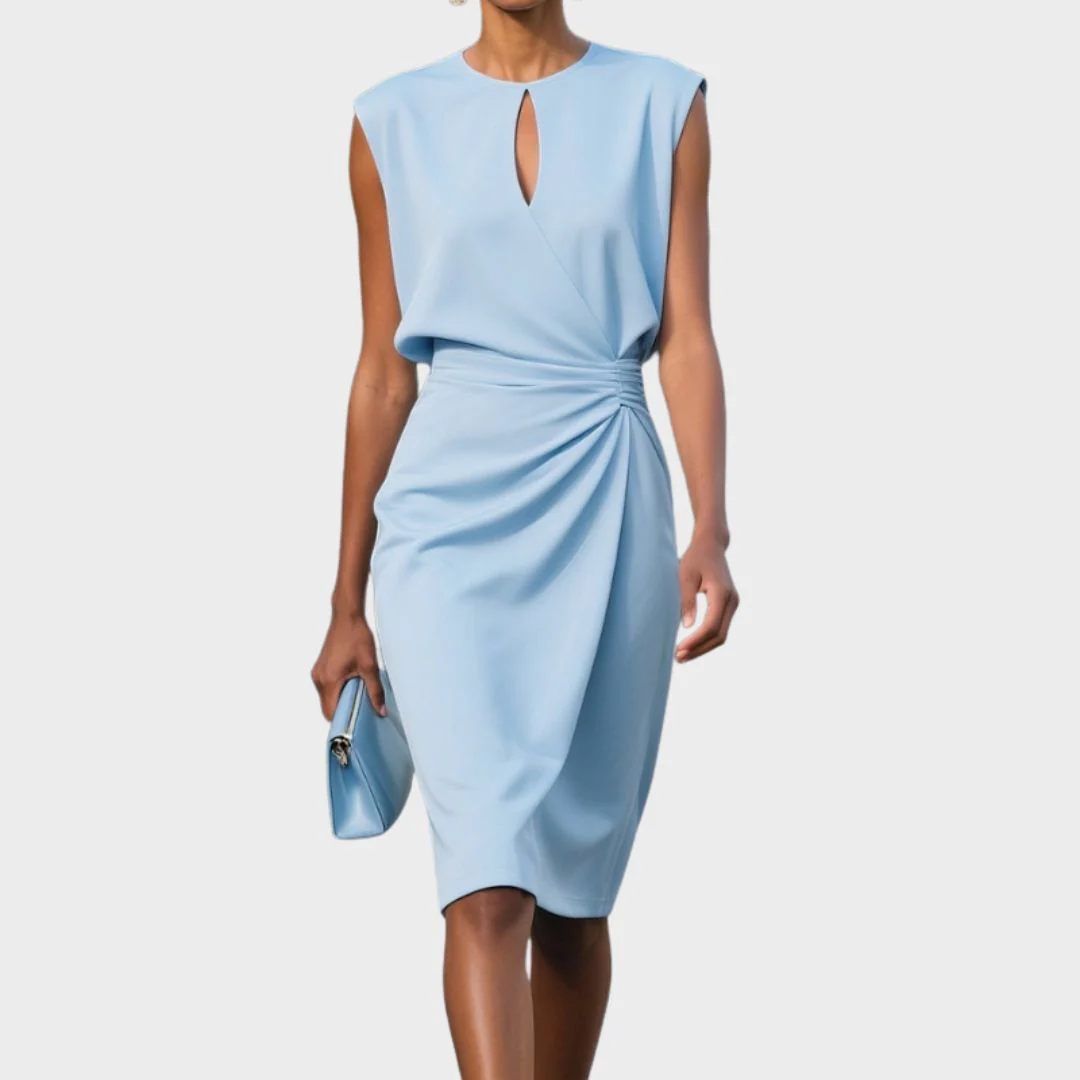 Festliche Kleider Damen – Elegantes Knielanges Kleid für Jeden Anlass mit Raffungen und Schlüssellochausschnitt