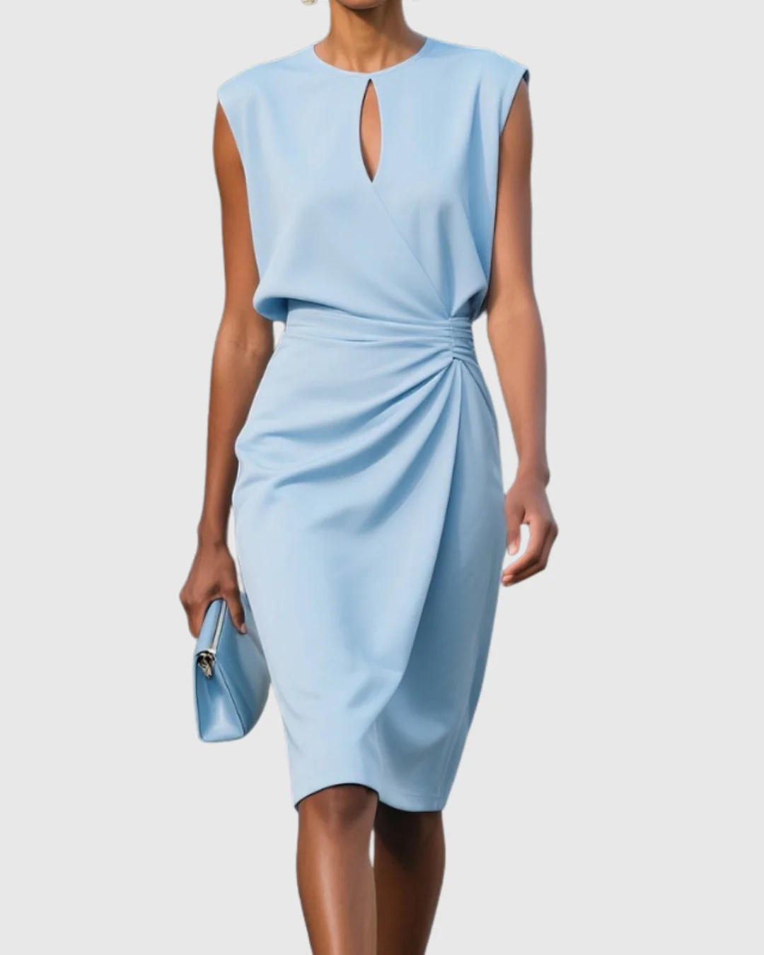 Festliche Kleider Damen – Elegantes Knielanges Kleid für Jeden Anlass mit Raffungen und Schlüssellochausschnitt - Image 4