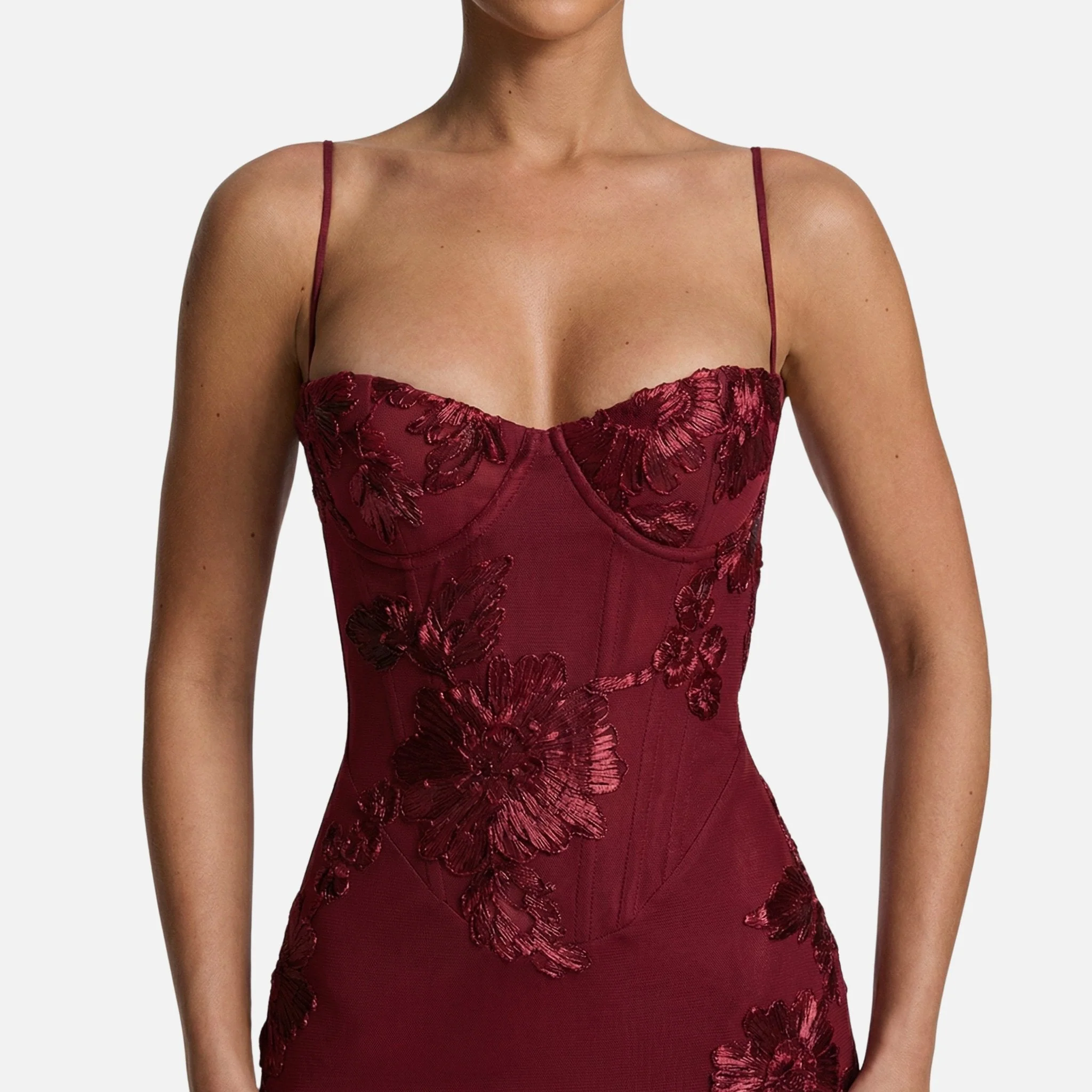Renate | Damen Figurbetontes Satin Maxikleid Korsagen-Top – Korsett Satin Maxi - Image 4