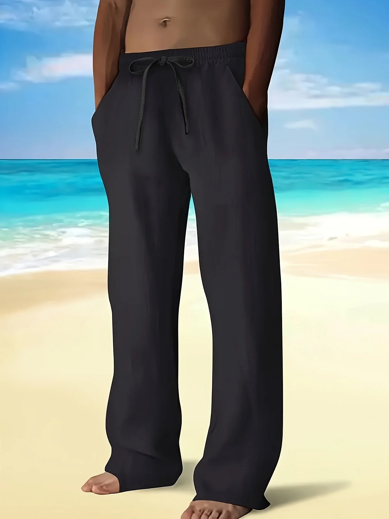 Finn – Lässige Leinen Strandhose Mit Kordelzug - Image 7