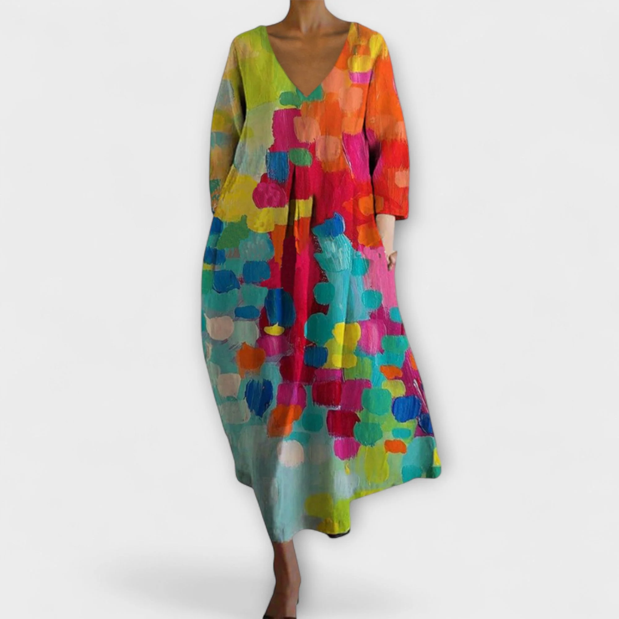 Fiona - Langes, Buntes Kleid mit V-Ausschnitt - Image 12