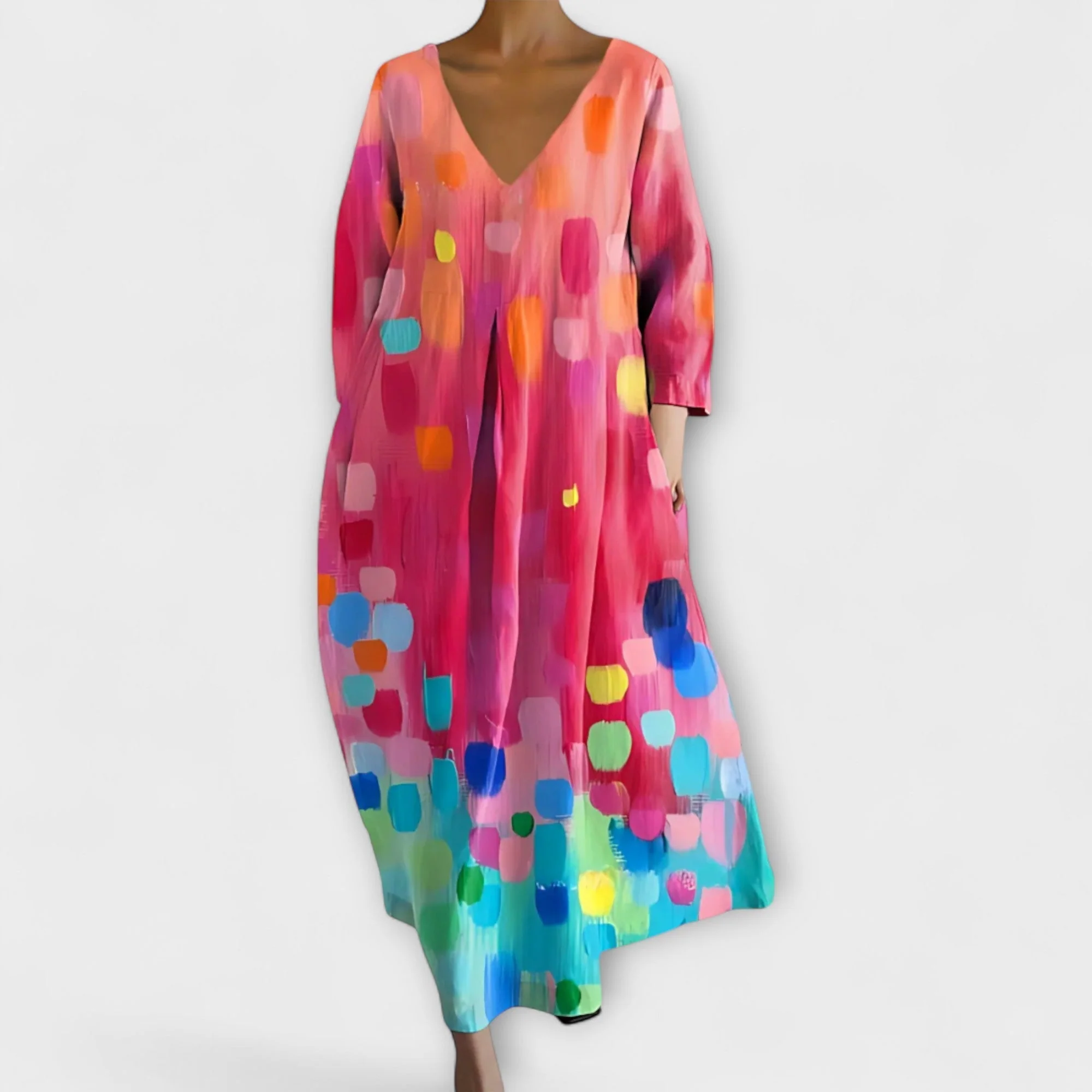 Fiona - Langes, Buntes Kleid mit V-Ausschnitt - Image 4