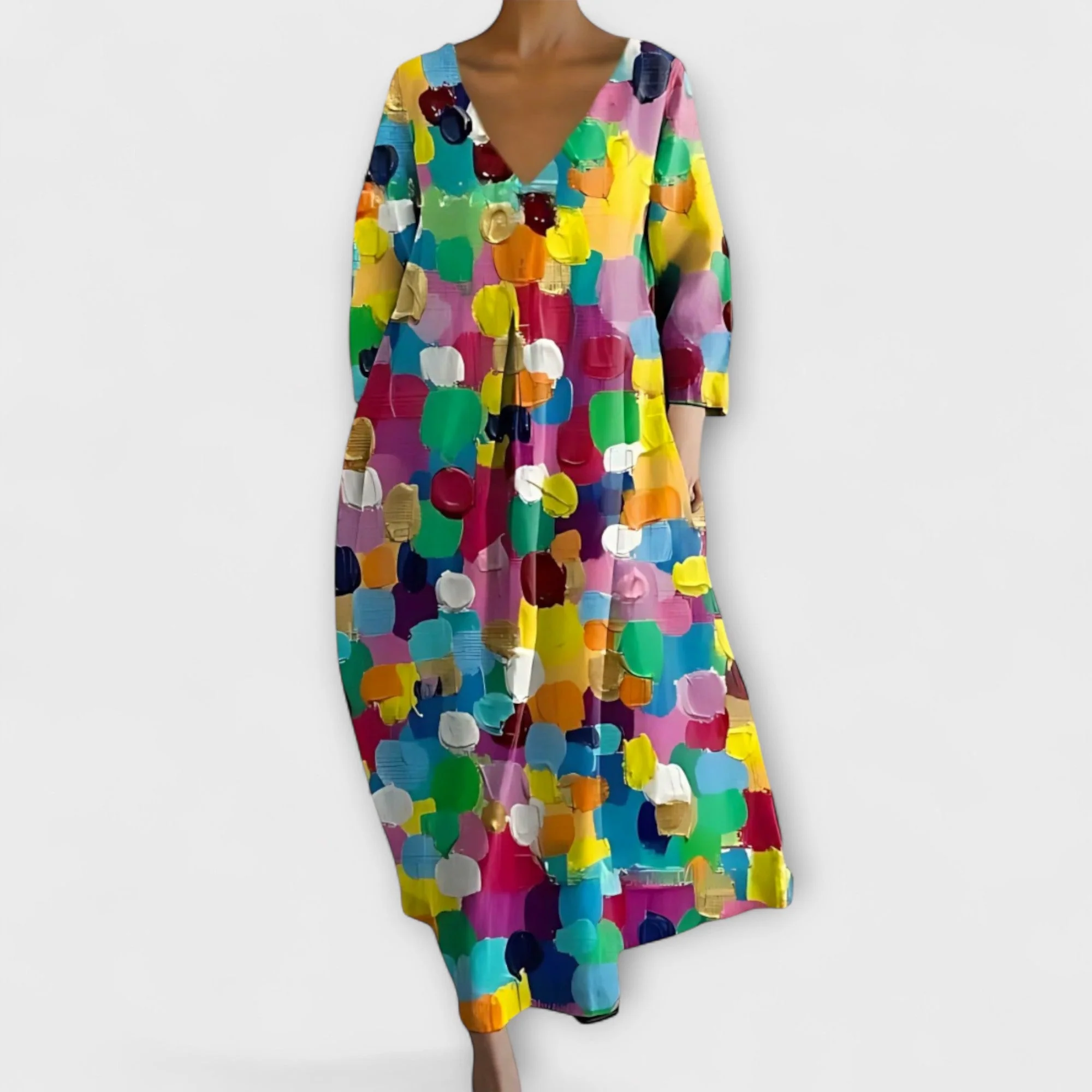 Fiona - Langes, Buntes Kleid mit V-Ausschnitt - Image 5
