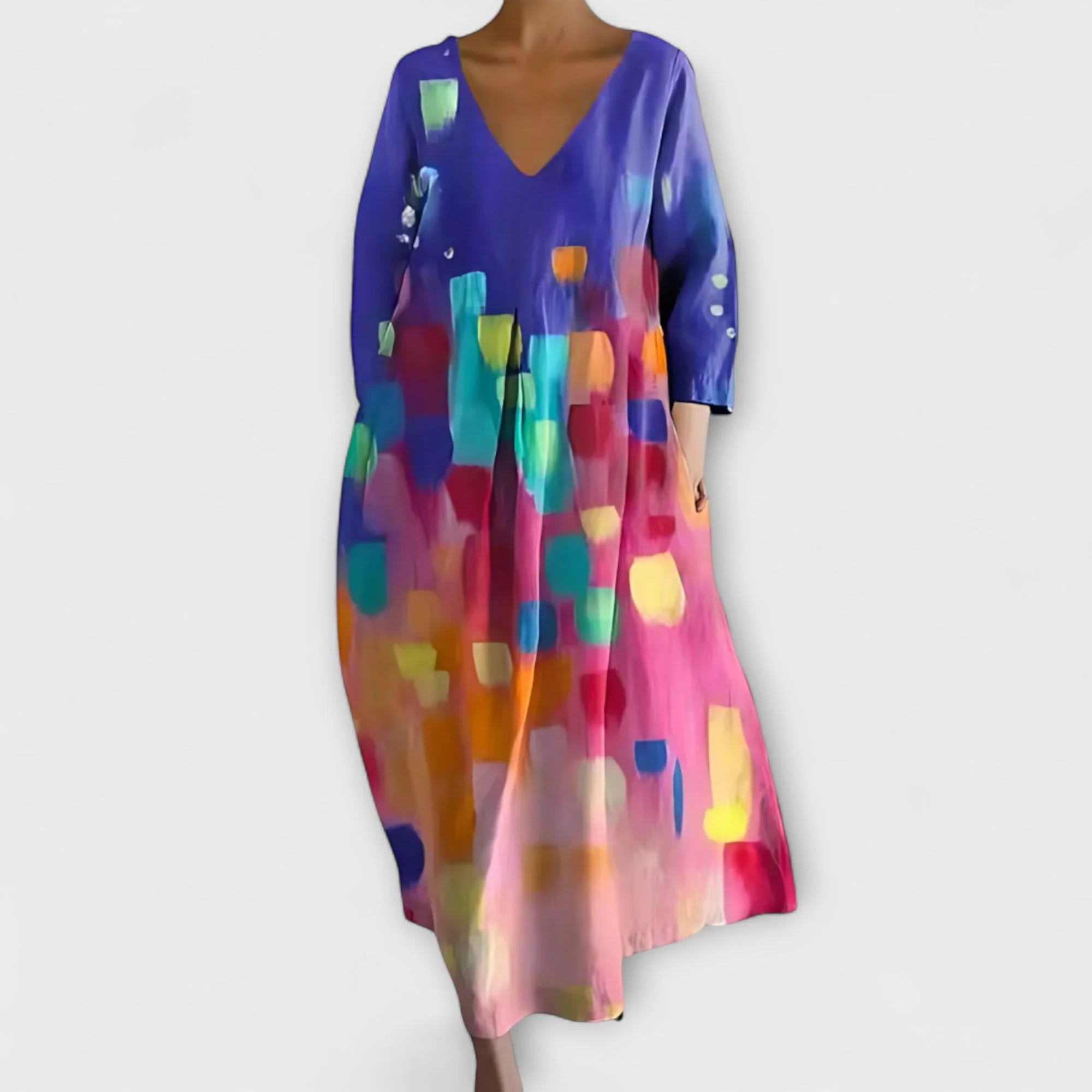 Fiona - Langes, Buntes Kleid mit V-Ausschnitt - Image 6