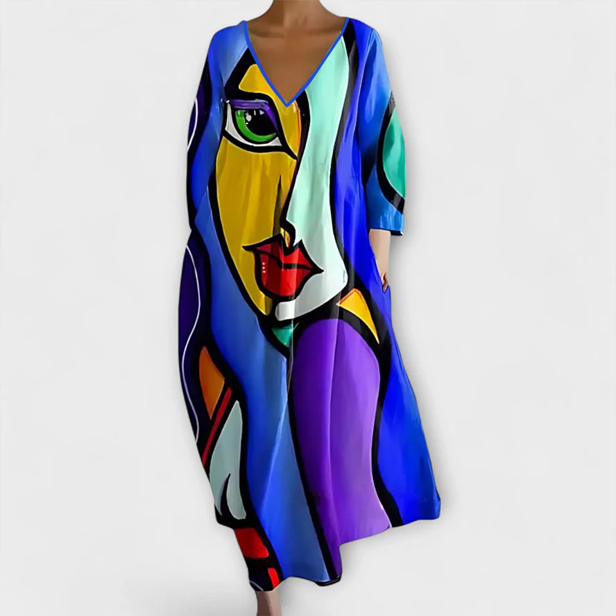 Fiona - Langes, Buntes Kleid mit V-Ausschnitt - Image 9