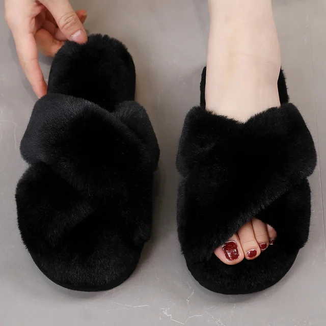 Flauschige Pantoffeln mit Kreuzriemen für Damen - Image 7