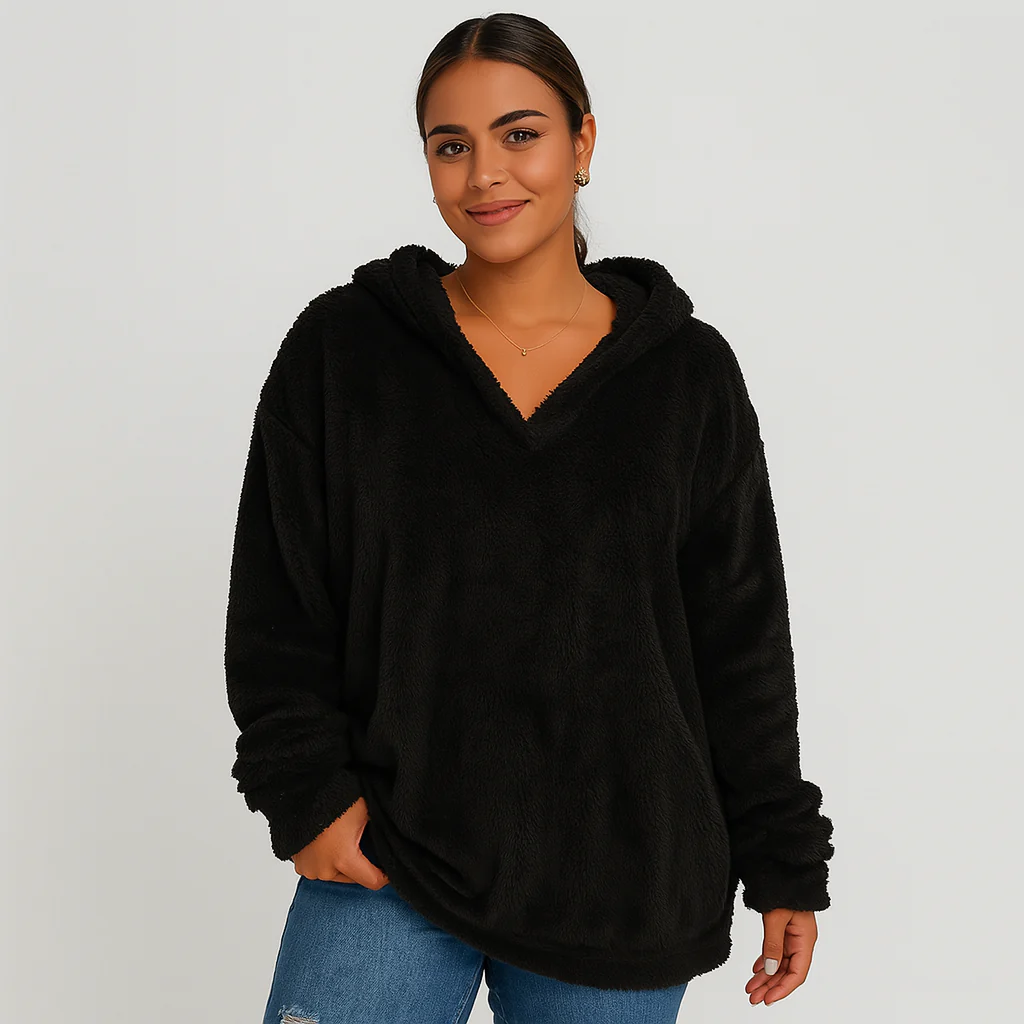 Fleece-Kapuzenpullover – Unifarbenes Damen Sweatshirt mit langen Ärmeln - Image 2