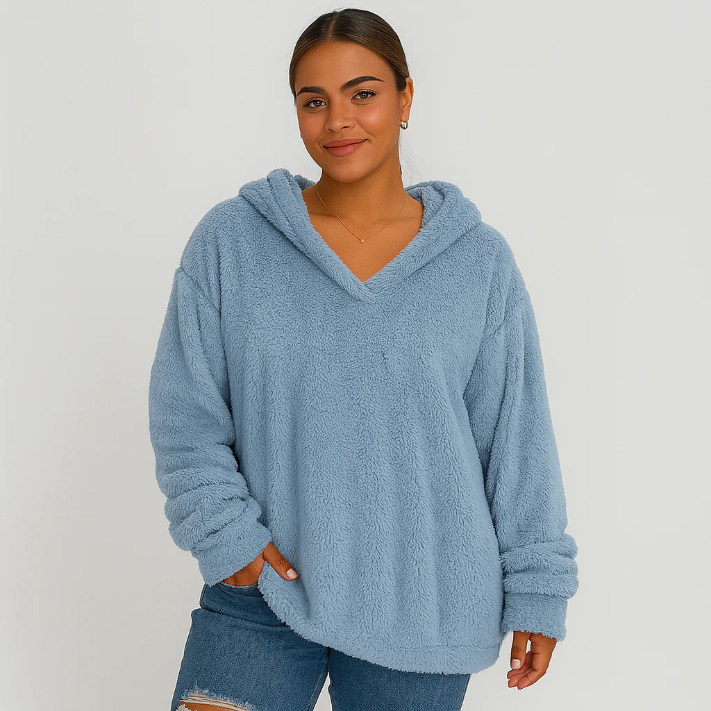 Fleece-Kapuzenpullover – Unifarbenes Damen Sweatshirt mit langen Ärmeln - Image 8