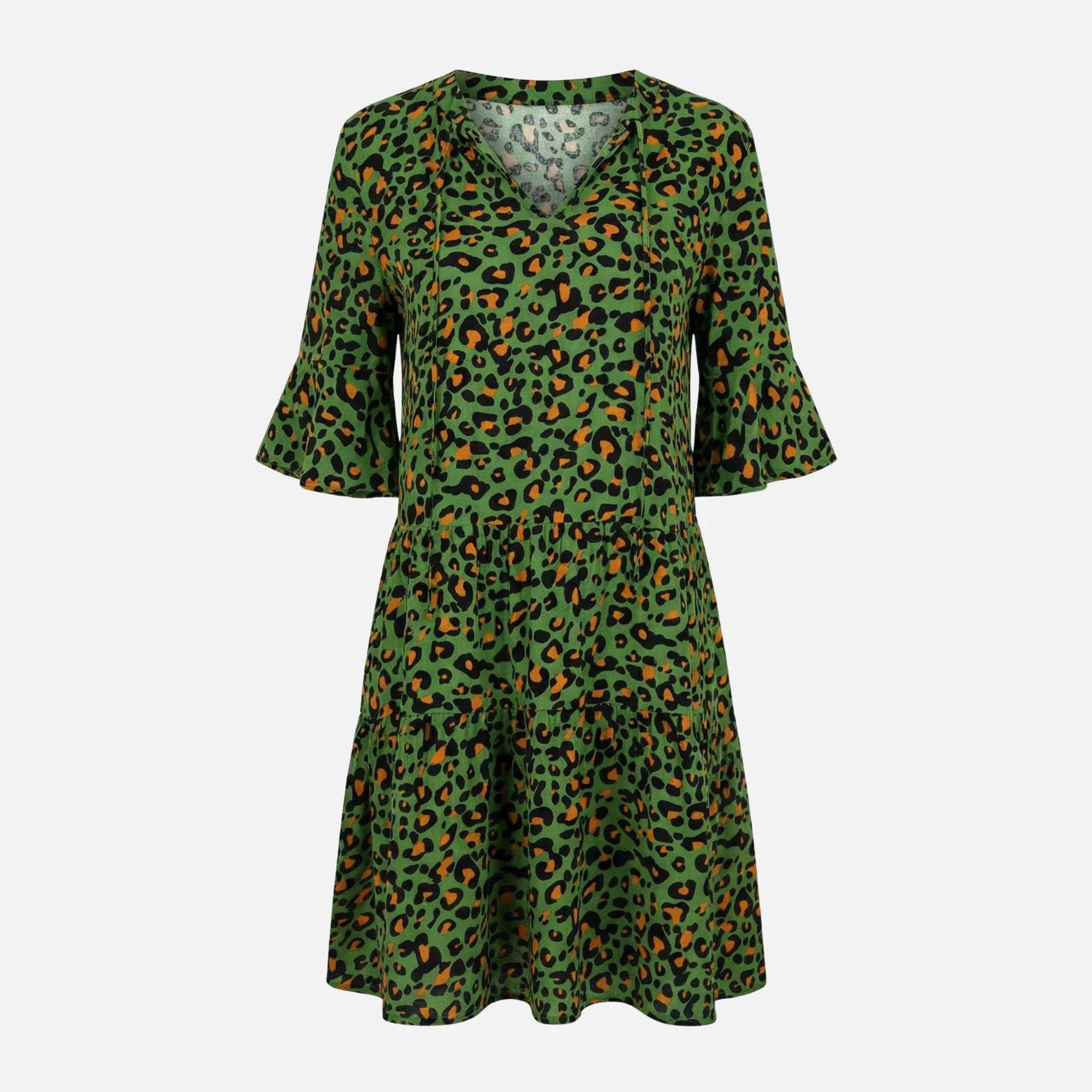 Waltraud | Damen Fließendes Midikleid Leoparden V-Ausschnitt – Leo Midi Kleid - Image 10
