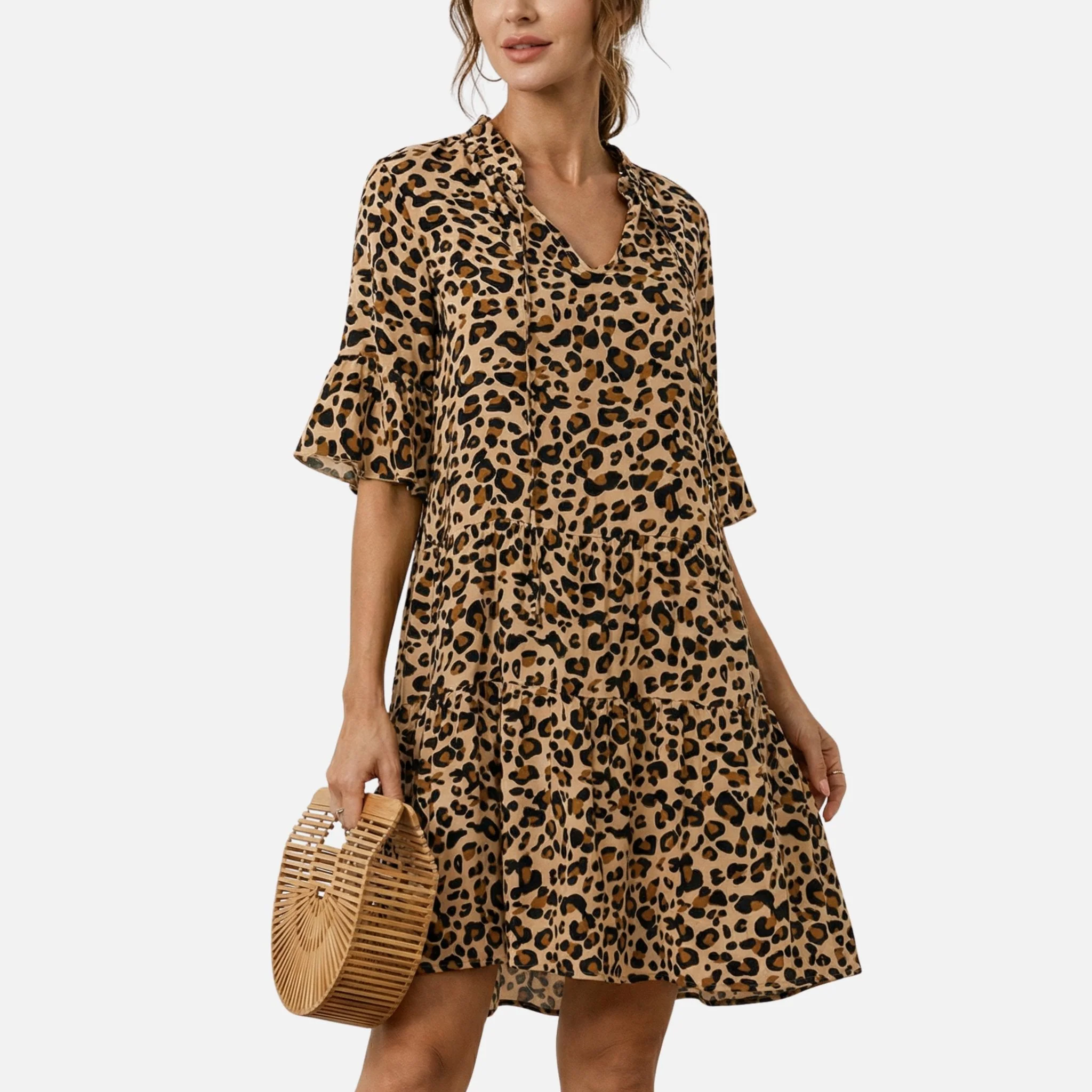 Waltraud | Damen Fließendes Midikleid Leoparden V-Ausschnitt – Leo Midi Kleid - Image 2