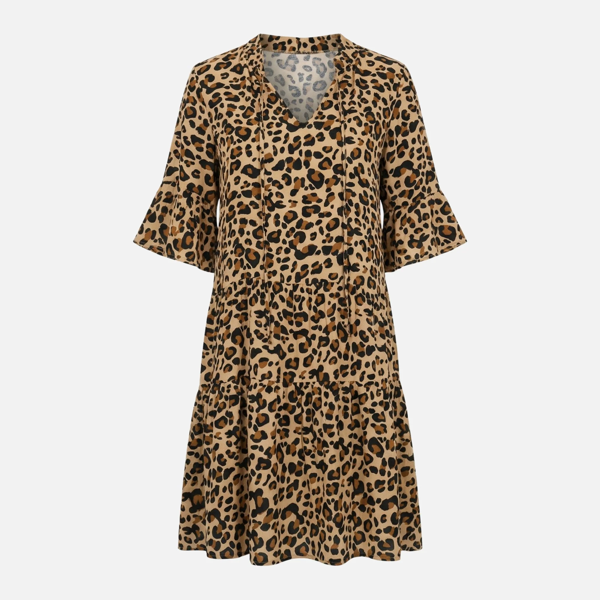 Waltraud | Damen Fließendes Midikleid Leoparden V-Ausschnitt – Leo Midi Kleid - Image 9
