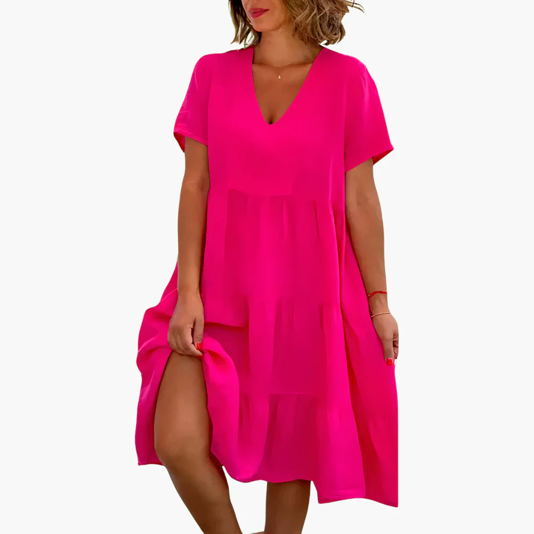 Fließendes V-Ausschnitt-Kleid für Damen - entspannte Passform - Image 3