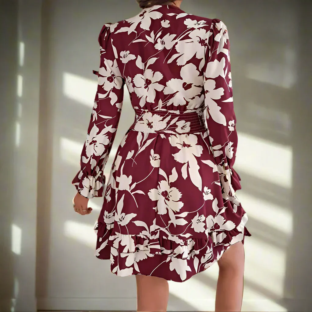 Florales Vintage Damen Minikleid mit Trompetenärmeln - Image 4