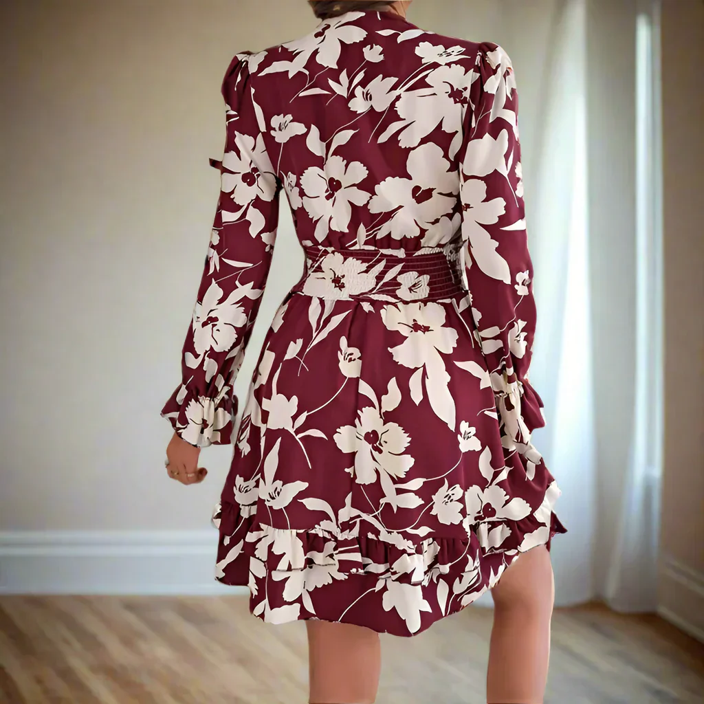 Florales Vintage Damen Minikleid mit Trompetenärmeln - Image 5