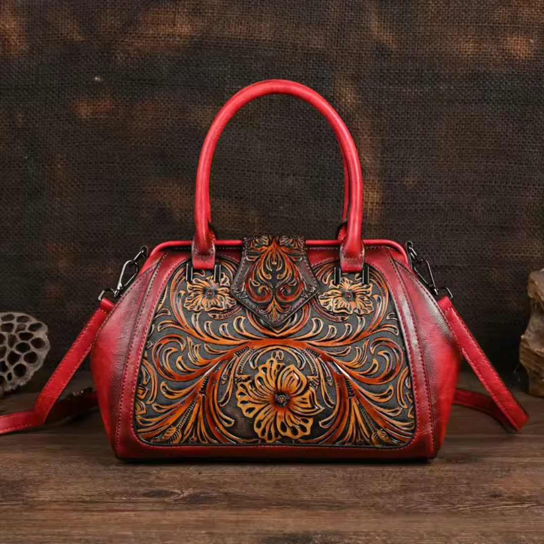 Florina - Gegravierte Lederhandtasche mit Blumenmuster - Image 10