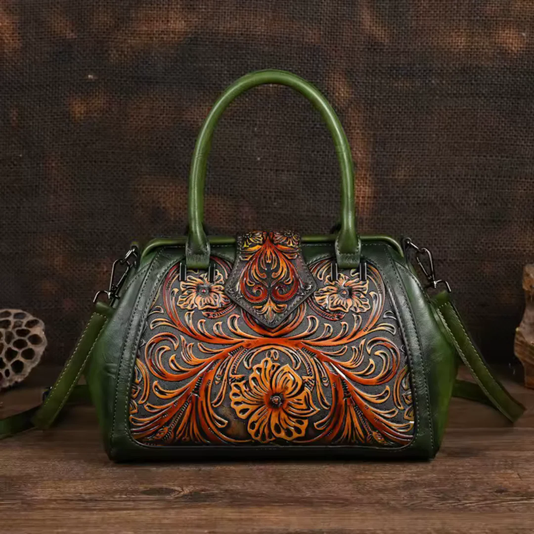 Florina - Gegravierte Lederhandtasche mit Blumenmuster - Image 11