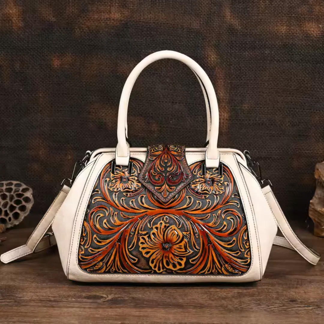 Florina - Gegravierte Lederhandtasche mit Blumenmuster - Image 12