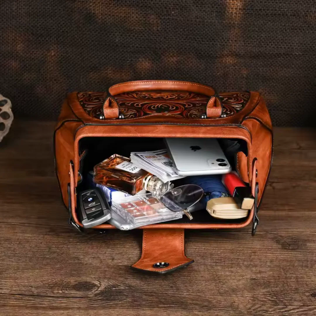Florina - Gegravierte Lederhandtasche mit Blumenmuster - Image 4