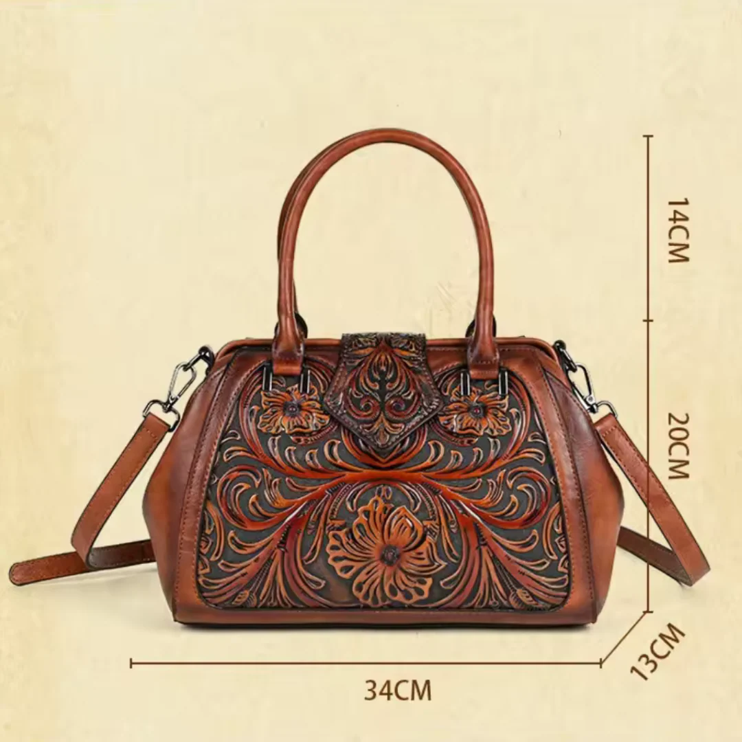 Florina - Gegravierte Lederhandtasche mit Blumenmuster - Image 5