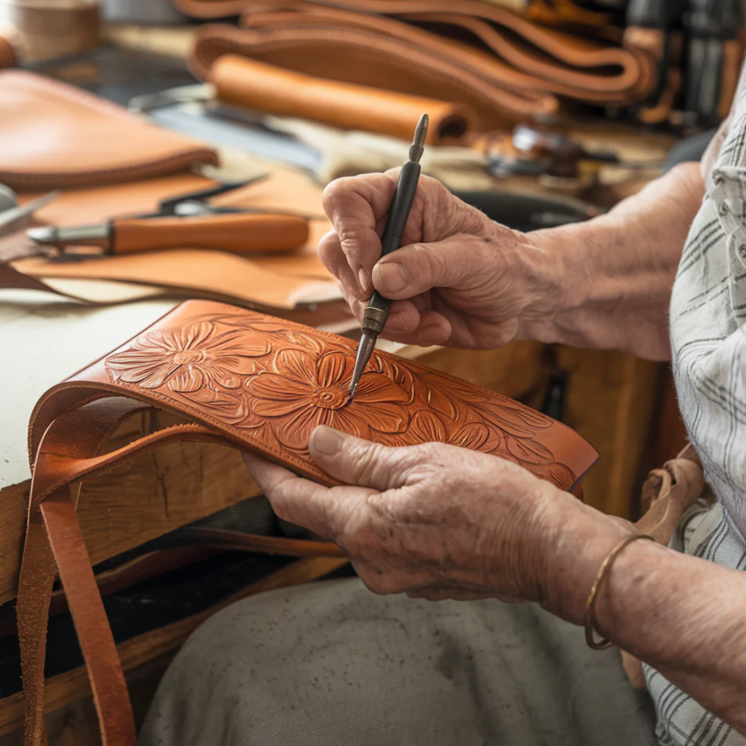 Florina - Gegravierte Lederhandtasche mit Blumenmuster - Image 6