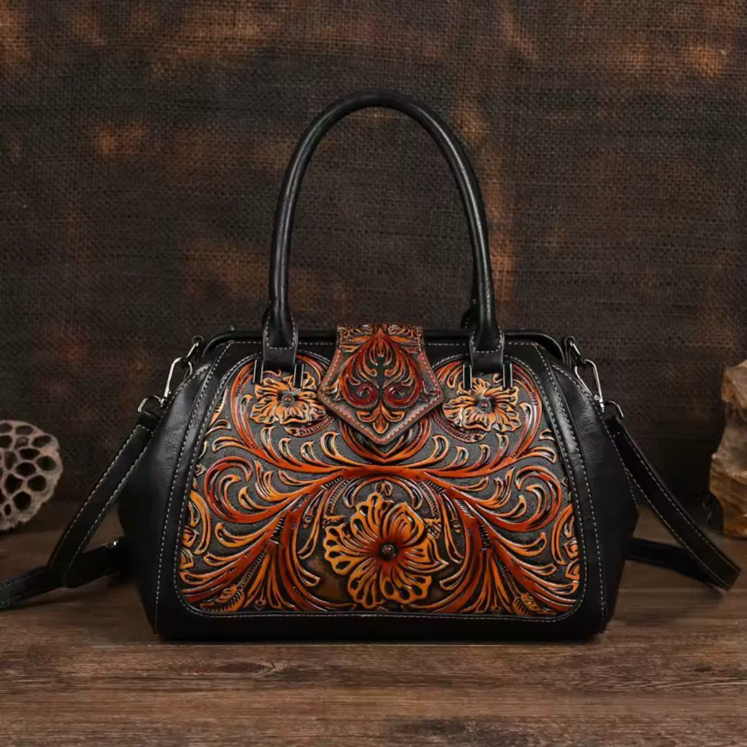 Florina - Gegravierte Lederhandtasche mit Blumenmuster - Image 9