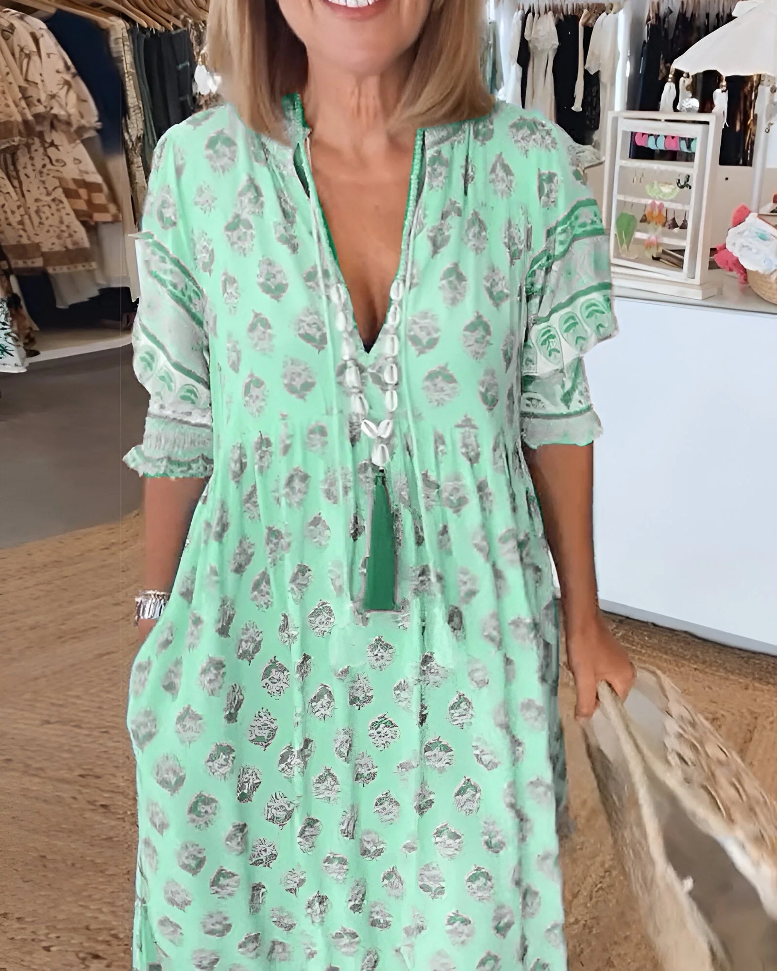 Florinda - Damen V Ausschnitt Kleid Im Boho-stil Mit Blumenmuster Maxi - Image 2