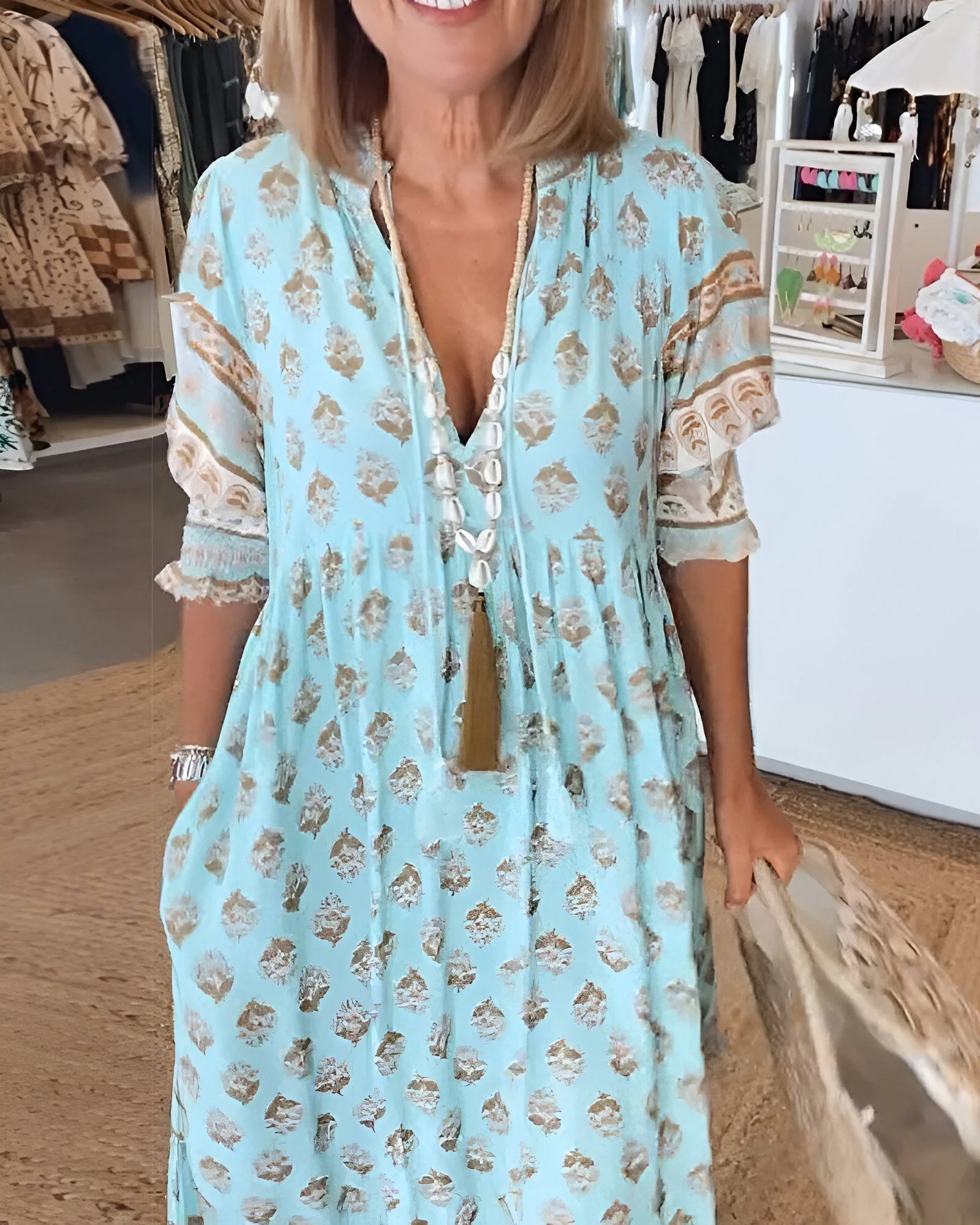 Florinda - Damen V Ausschnitt Kleid Im Boho-stil Mit Blumenmuster Maxi - Image 3