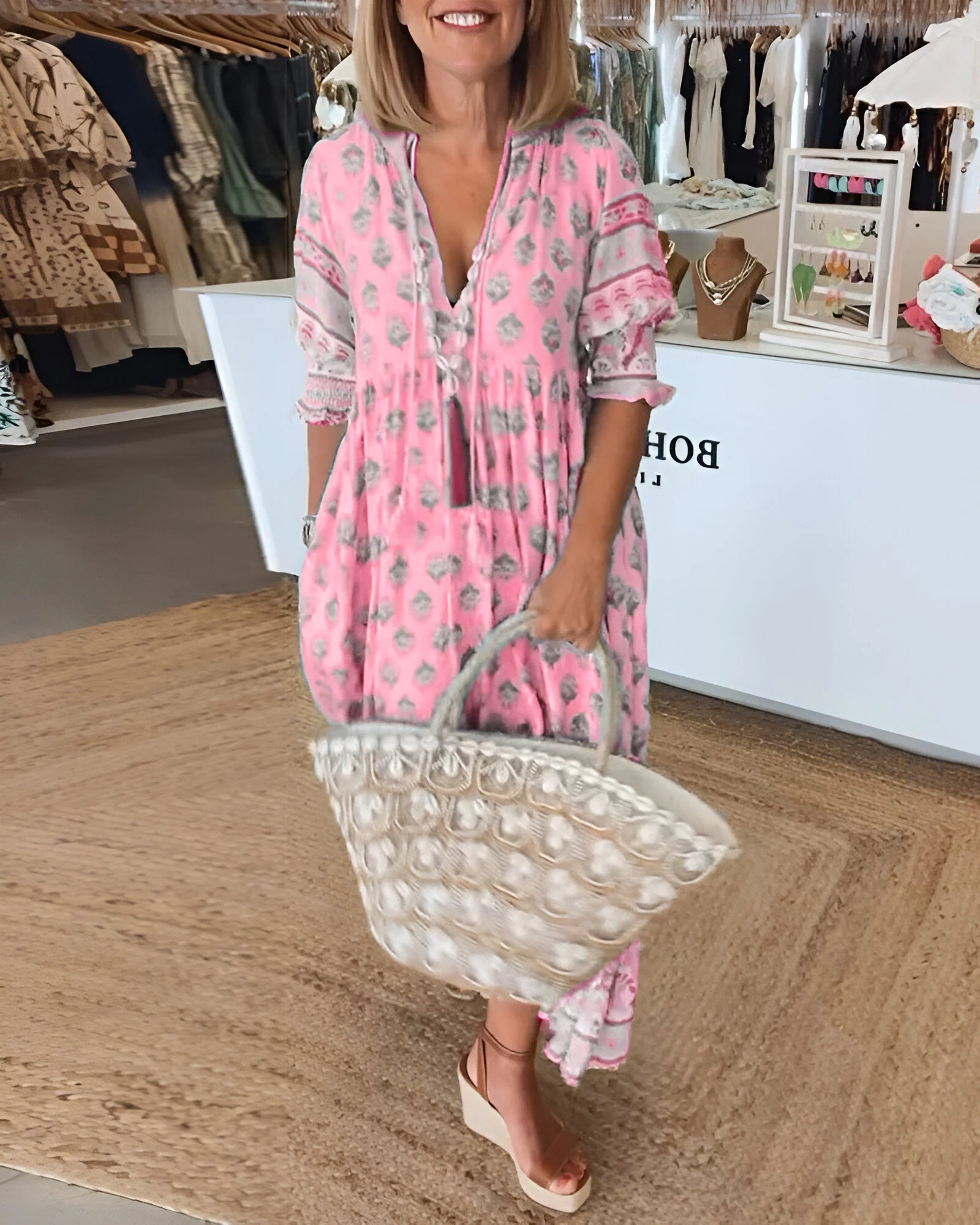 Florinda - Damen V Ausschnitt Kleid Im Boho-stil Mit Blumenmuster Maxi - Image 6