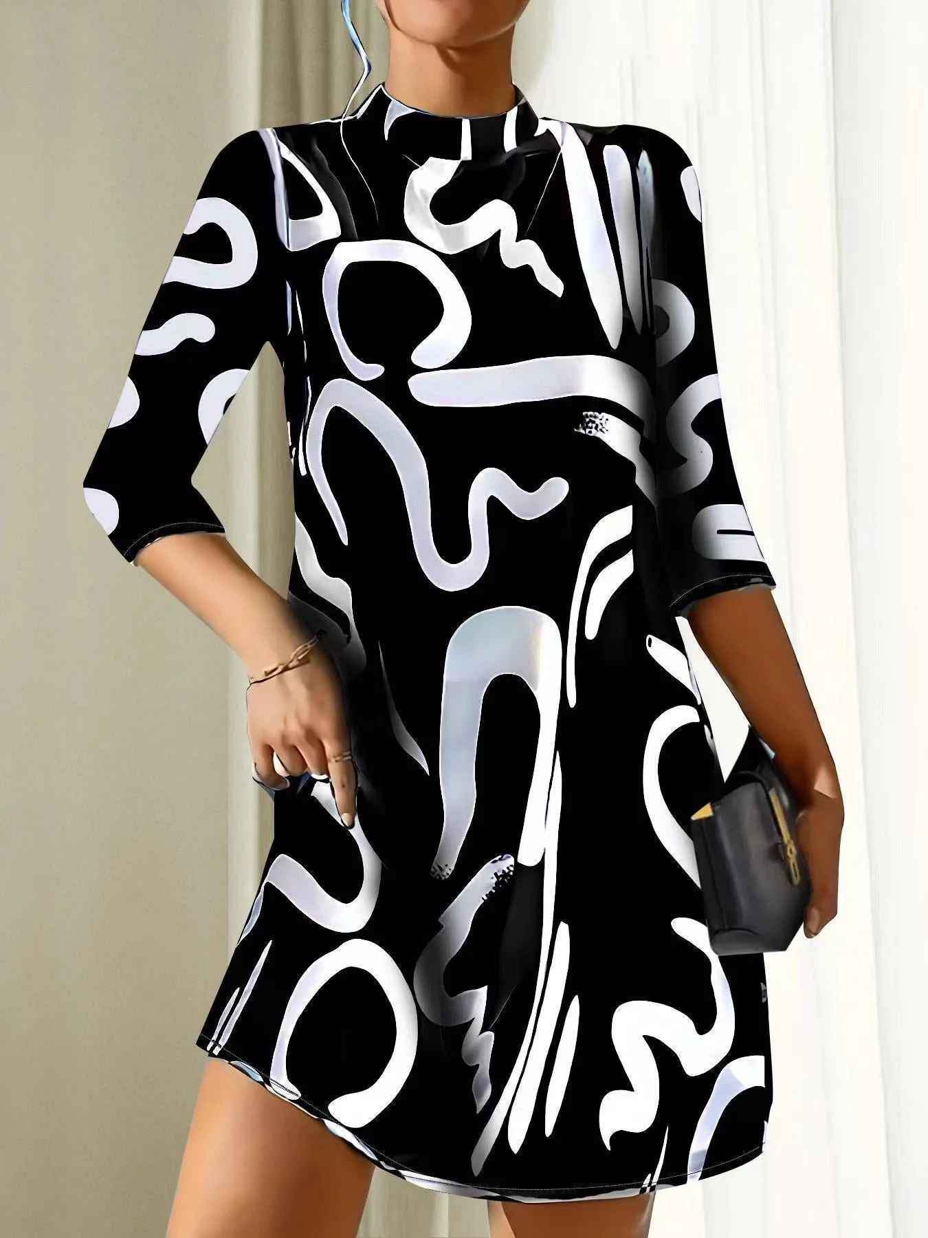 Franca - Rollkragen Bedrucktes Kleid Für Damen - Image 4
