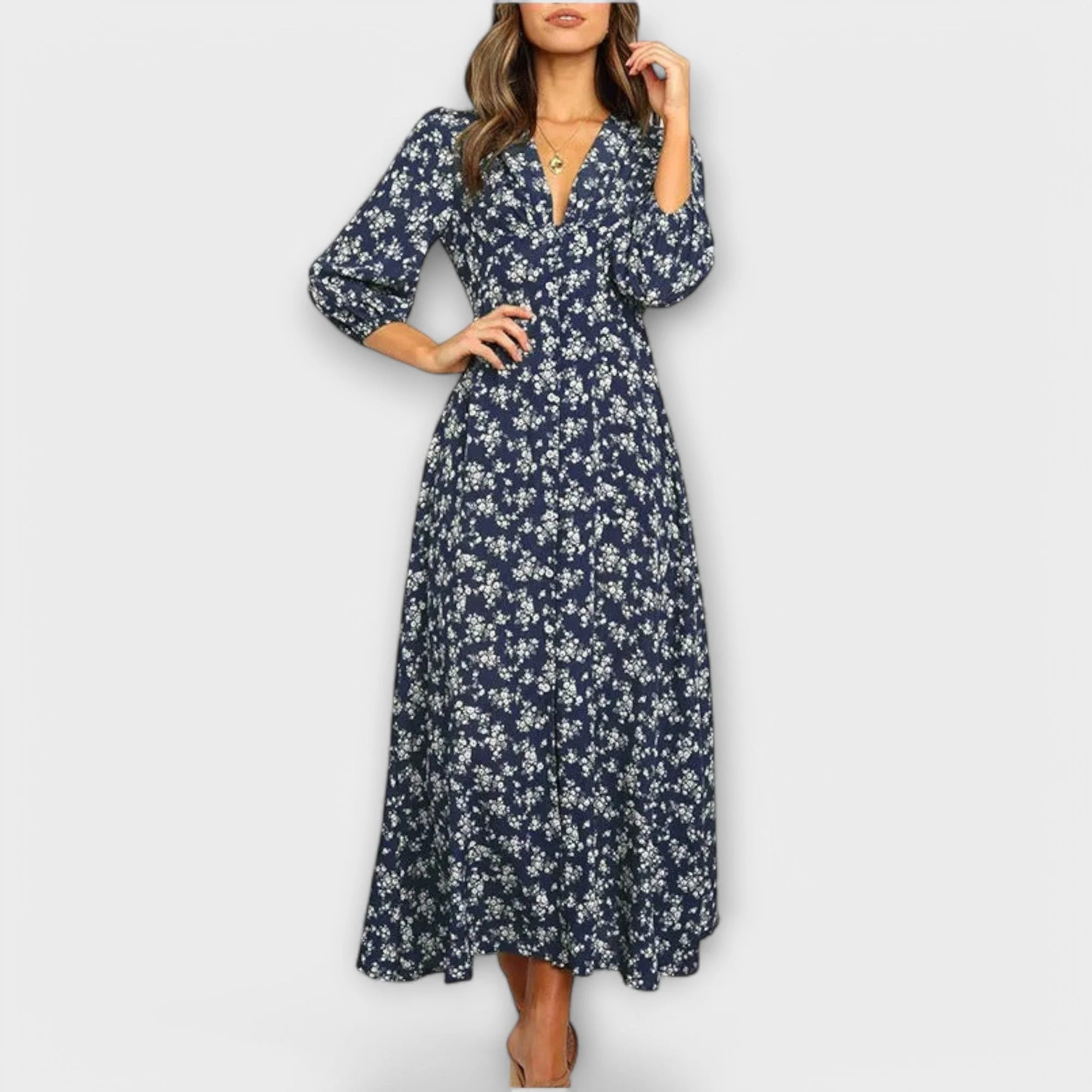 Frauen Blumenmuster Maxi Kleid - Image 4