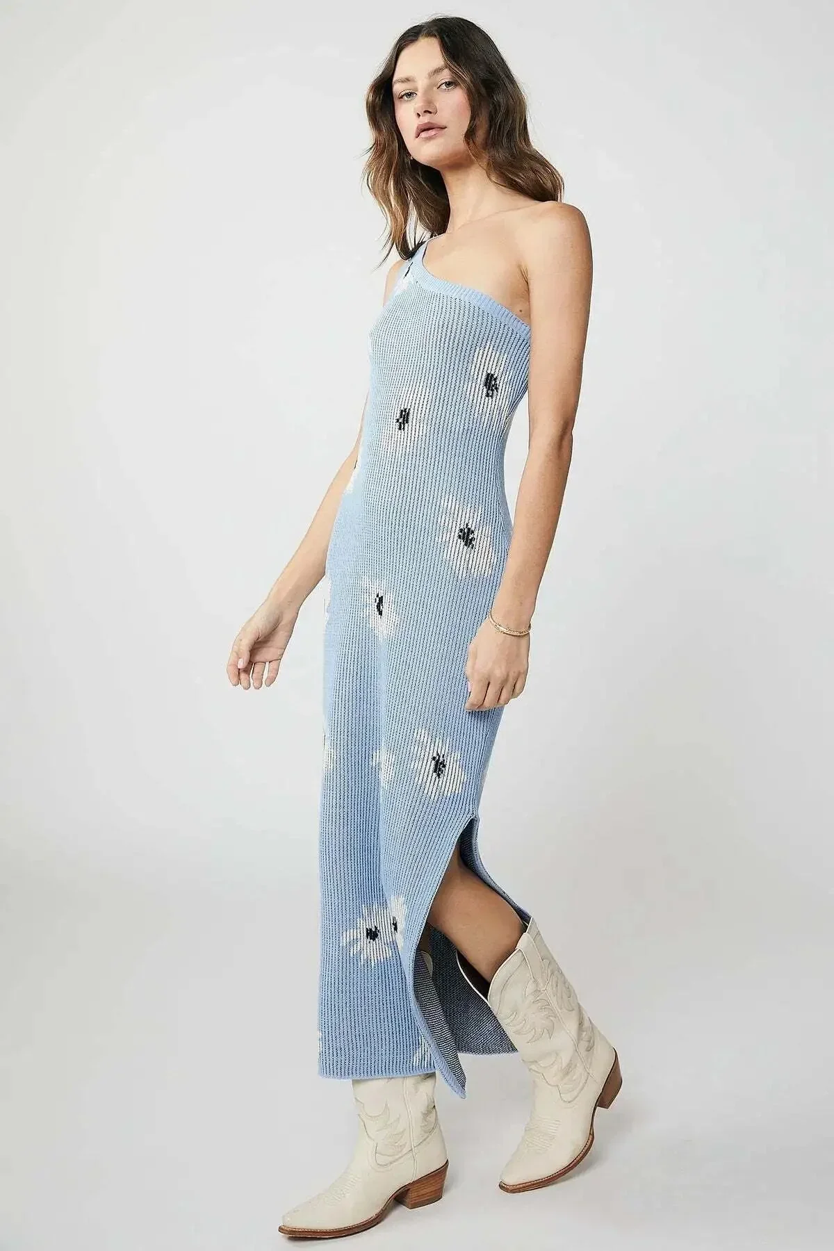 Frelika – One-Shoulder-Midikleid aus floralem Strick - Image 2