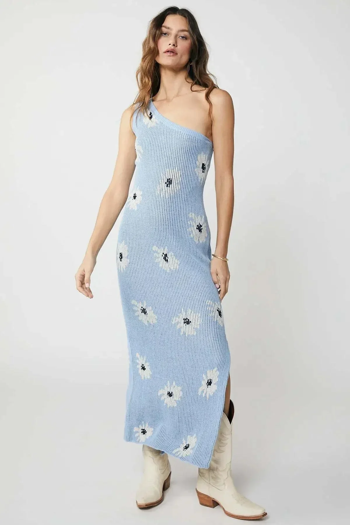 Frelika – One-Shoulder-Midikleid aus floralem Strick - Image 4