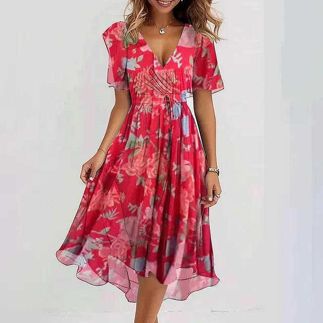 Frenna - Lebendiges Midikleid mit abstraktem Druck und V-Ausschnitt - Image 3