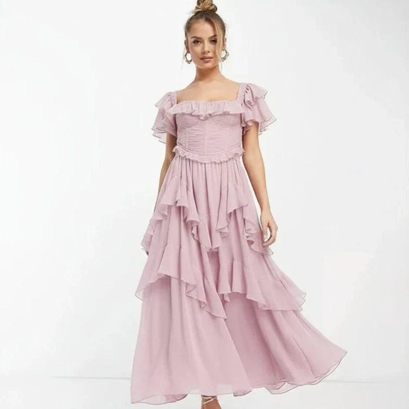 Fiona | Damen Zweiteiliges Rüschen Midi Kleid Korsett – Rüschen Korsett Set 2026 - Image 4