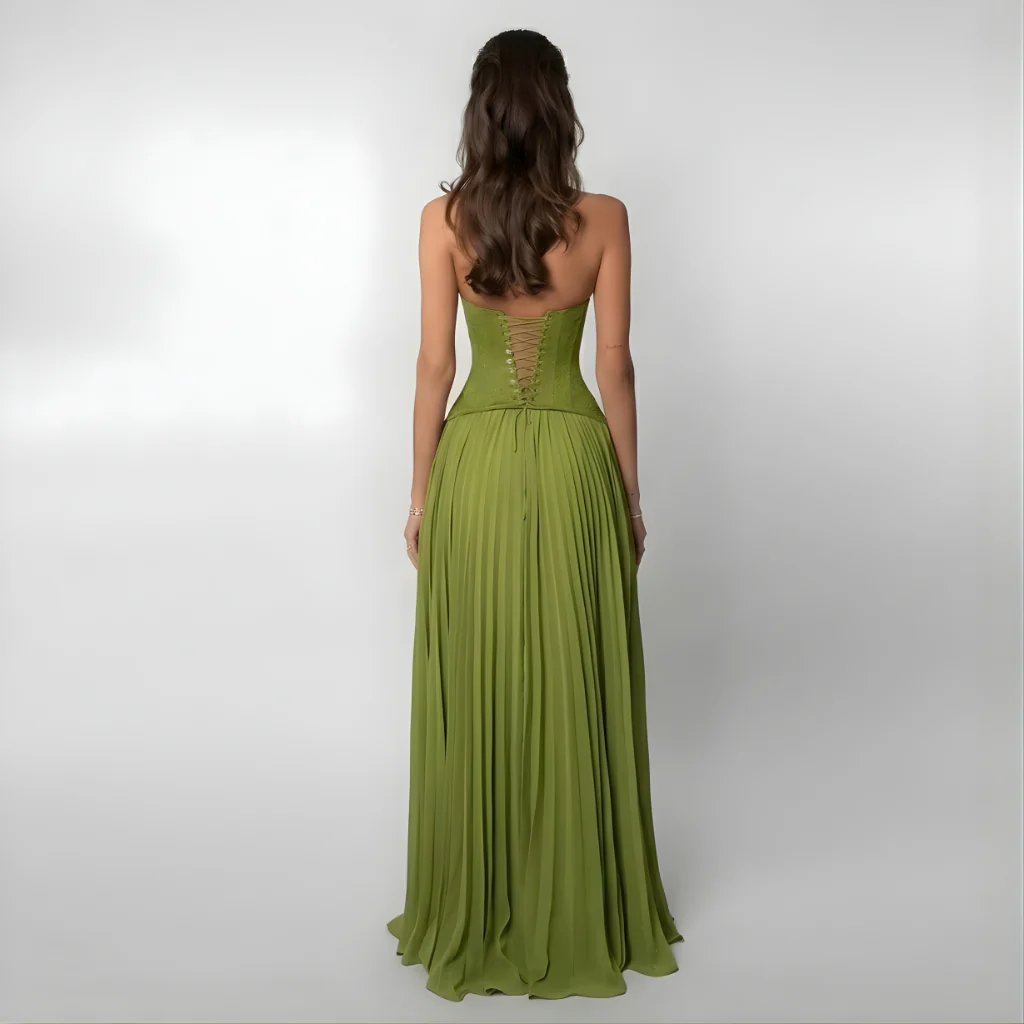 Gaia | Damen Spitzenkleid Plisseerock Maxi – Spitze Plissee Maxikleid Elegant 2026 - Image 3
