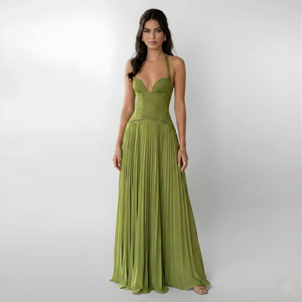 Gaia | Damen Spitzenkleid Plisseerock Maxi – Spitze Plissee Maxikleid Elegant 2026 - Image 4