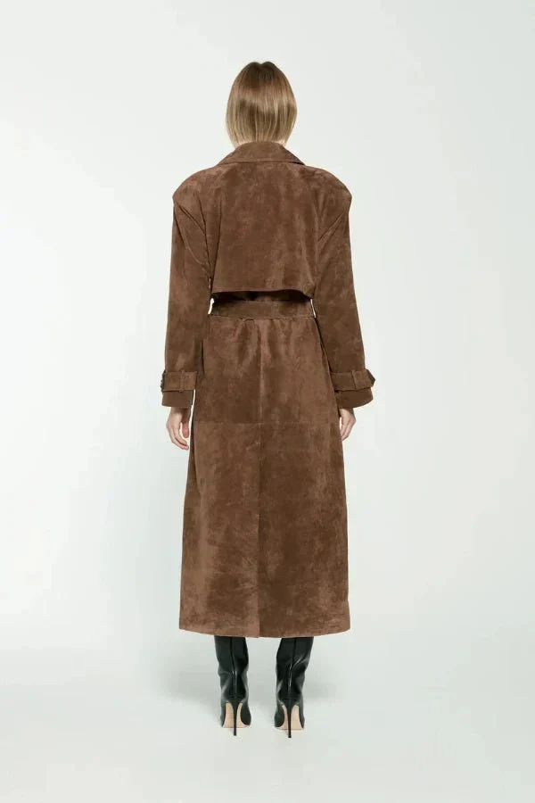 Greta | Damen Langer Trenchcoat Veganes Wildleder – Trenchcoat Wildlederoptik 2026 - Image 2