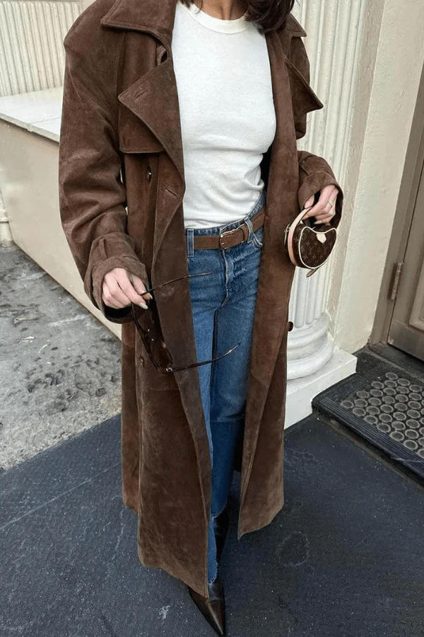 Greta | Damen Langer Trenchcoat Veganes Wildleder – Trenchcoat Wildlederoptik 2026 - Image 7