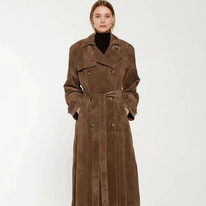 Greta | Damen Langer Trenchcoat Veganes Wildleder – Trenchcoat Wildlederoptik 2026 - Image 8