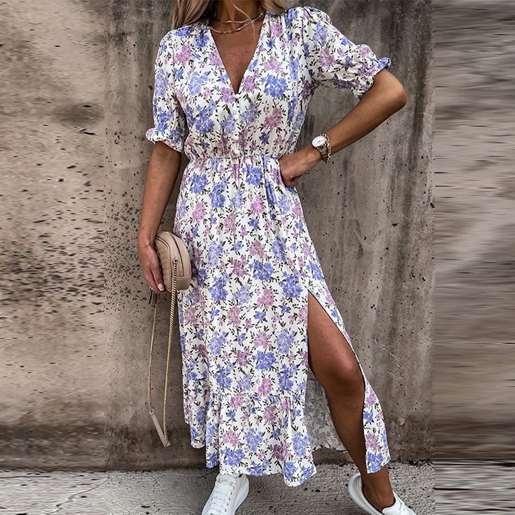 Geblümtes Sommerkleid mit Knopfleiste & Schlitz – Feminin & Bequem - Image 10